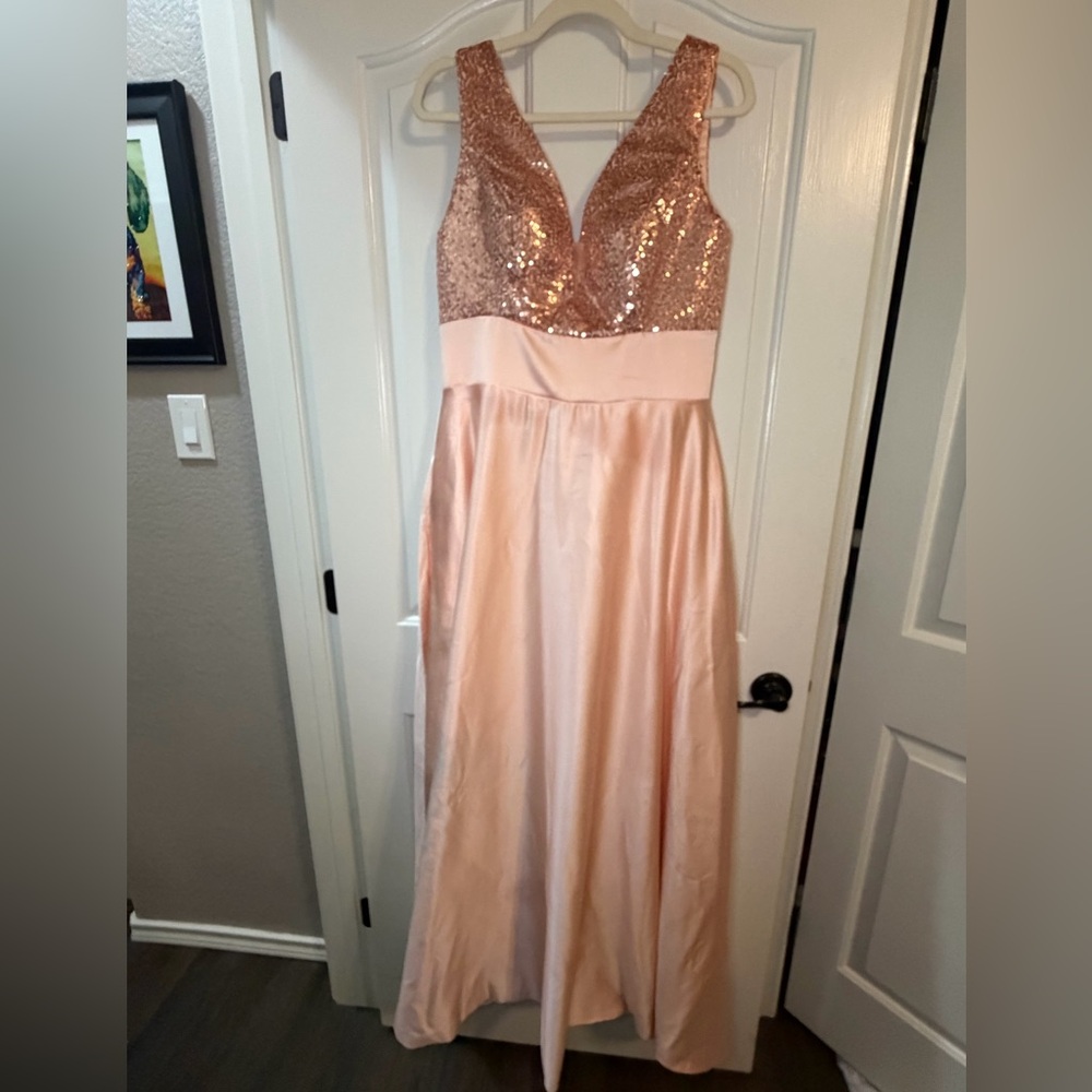 Elegant Peach Sequin Evening Gown